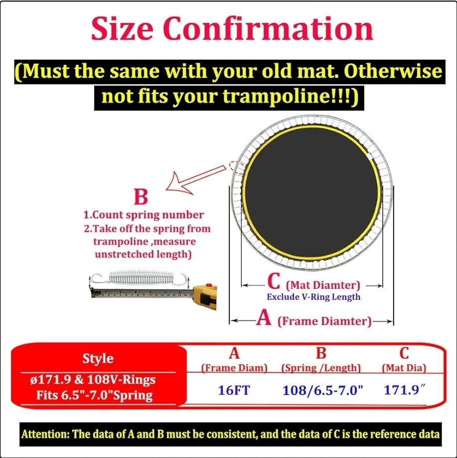 Bzzter 16FT Trampoline Mat,171.8/14.31ft Diameter Mat with 108 Rings Fits 6.5... - Horizon Endless