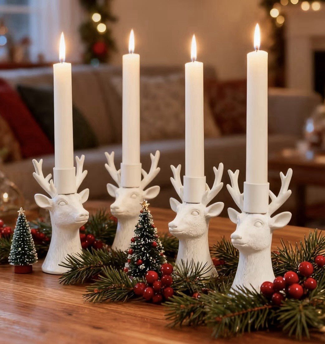 Candlestick Holders Reindeer Votive set of 4, White - Horizon Endless