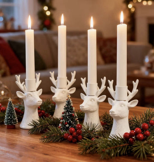Candlestick Holders Reindeer Votive set of 4, White - Horizon Endless