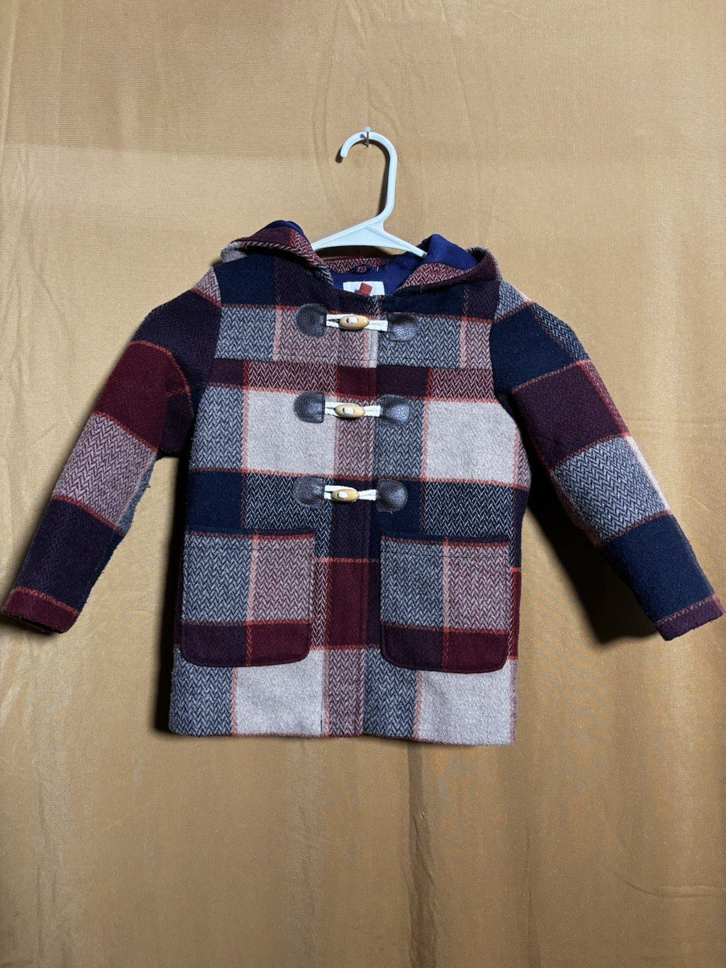 Cat & Jack Boys Size 4T Checkered Plaid Wool Blend Hooded Duffle Coat - Horizon Endless