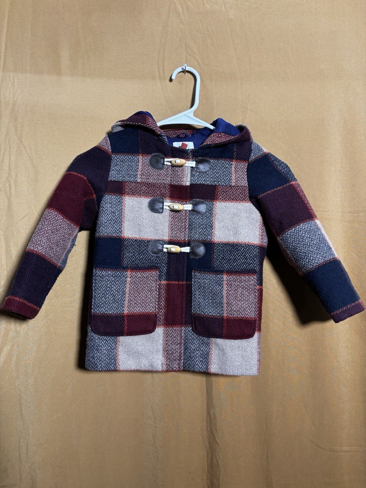 Cat & Jack Boys Size 4T Checkered Plaid Wool Blend Hooded Duffle Coat - Horizon Endless