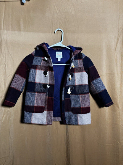 Cat & Jack Boys Size 4T Checkered Plaid Wool Blend Hooded Duffle Coat - Horizon Endless