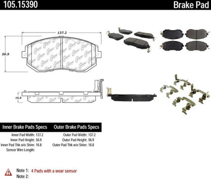Centric 105.15390 Posi-Quiet Premium Ceramic Brake Pads - Horizon Endless