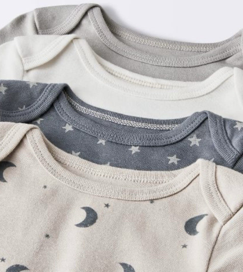 Cloud Island 4 Pack Baby One Piece 12M Moon & Stars Bodysuit Set Unisex - Horizon Endless