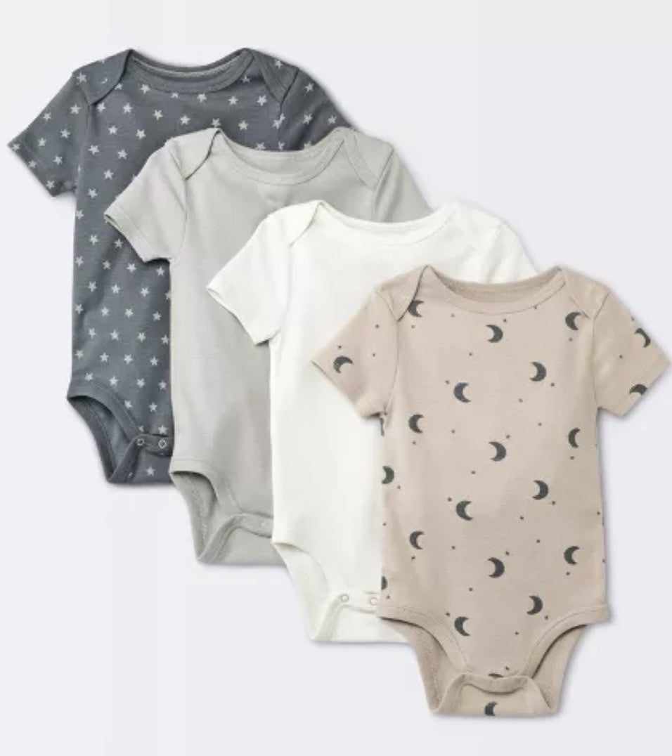Cloud Island 4 Pack Baby One Piece 12M Moon & Stars Bodysuit Set Unisex - Horizon Endless