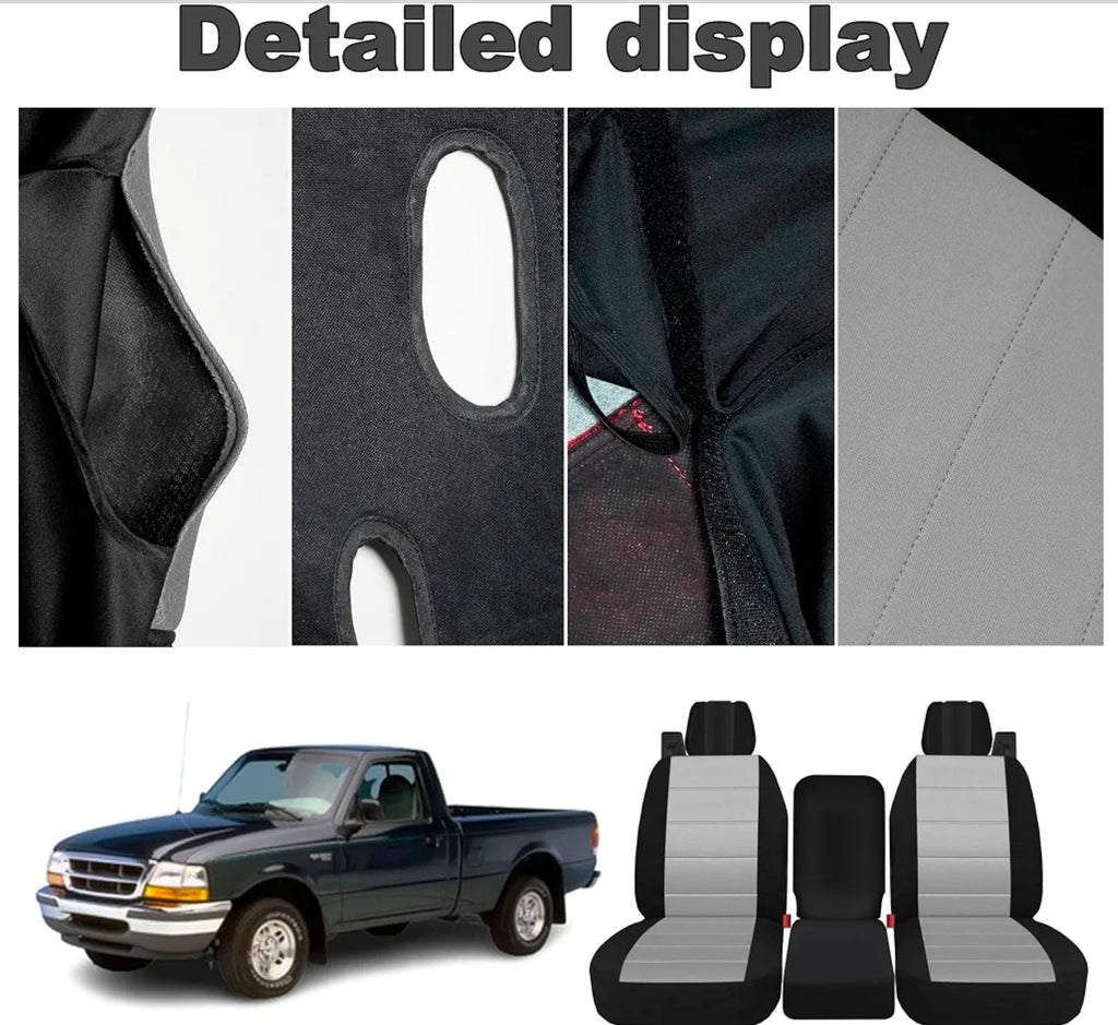 Custom Heavy Duty Fabric 40/20/40 Split Bench Seat Covers for Ford F150 XL/Standard Cab 2004 2005 2006 2007 2008 Protector Interior Accessories，Waterproof & Machine Washable - Gray - Horizon Endless
