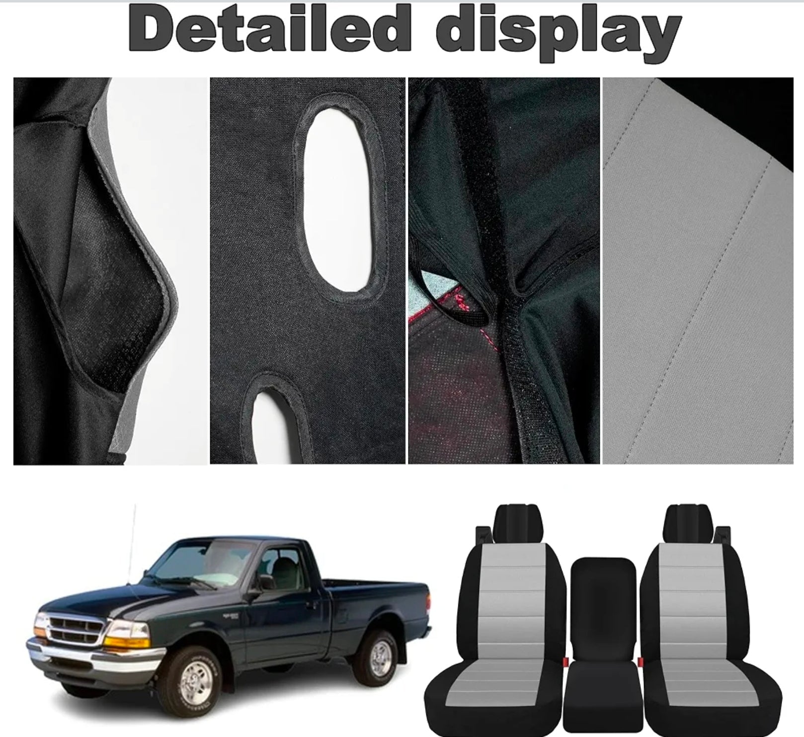 Custom Heavy Duty Fabric 40/20/40 Split Bench Seat Covers for Ford F150 XL/Standard Cab 2004 2005 2006 2007 2008 Protector Interior Accessories，Waterproof & Machine Washable - Gray - Horizon Endless