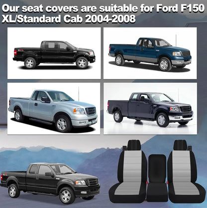 Custom Heavy Duty Fabric 40/20/40 Split Bench Seat Covers for Ford F150 XL/Standard Cab 2004 2005 2006 2007 2008 Protector Interior Accessories，Waterproof & Machine Washable - Gray - Horizon Endless