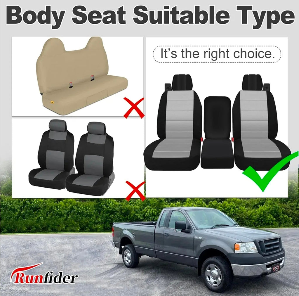 Custom Heavy Duty Fabric 40/20/40 Split Bench Seat Covers for Ford F150 XL/Standard Cab 2004 2005 2006 2007 2008 Protector Interior Accessories，Waterproof & Machine Washable - Gray - Horizon Endless