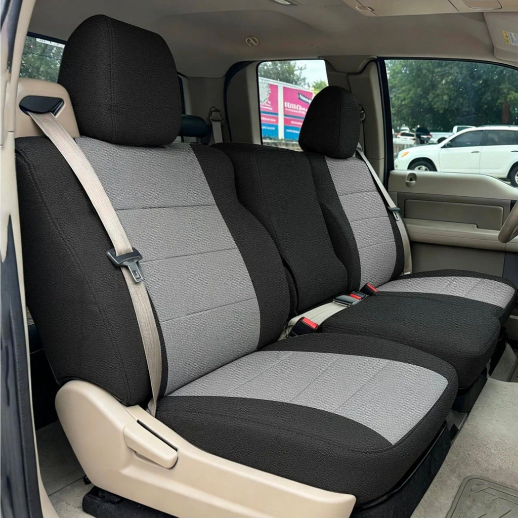 Custom Heavy Duty Fabric 40/20/40 Split Bench Seat Covers for Ford F150 XL/Standard Cab 2004 2005 2006 2007 2008 Protector Interior Accessories，Waterproof & Machine Washable - Gray - Horizon Endless