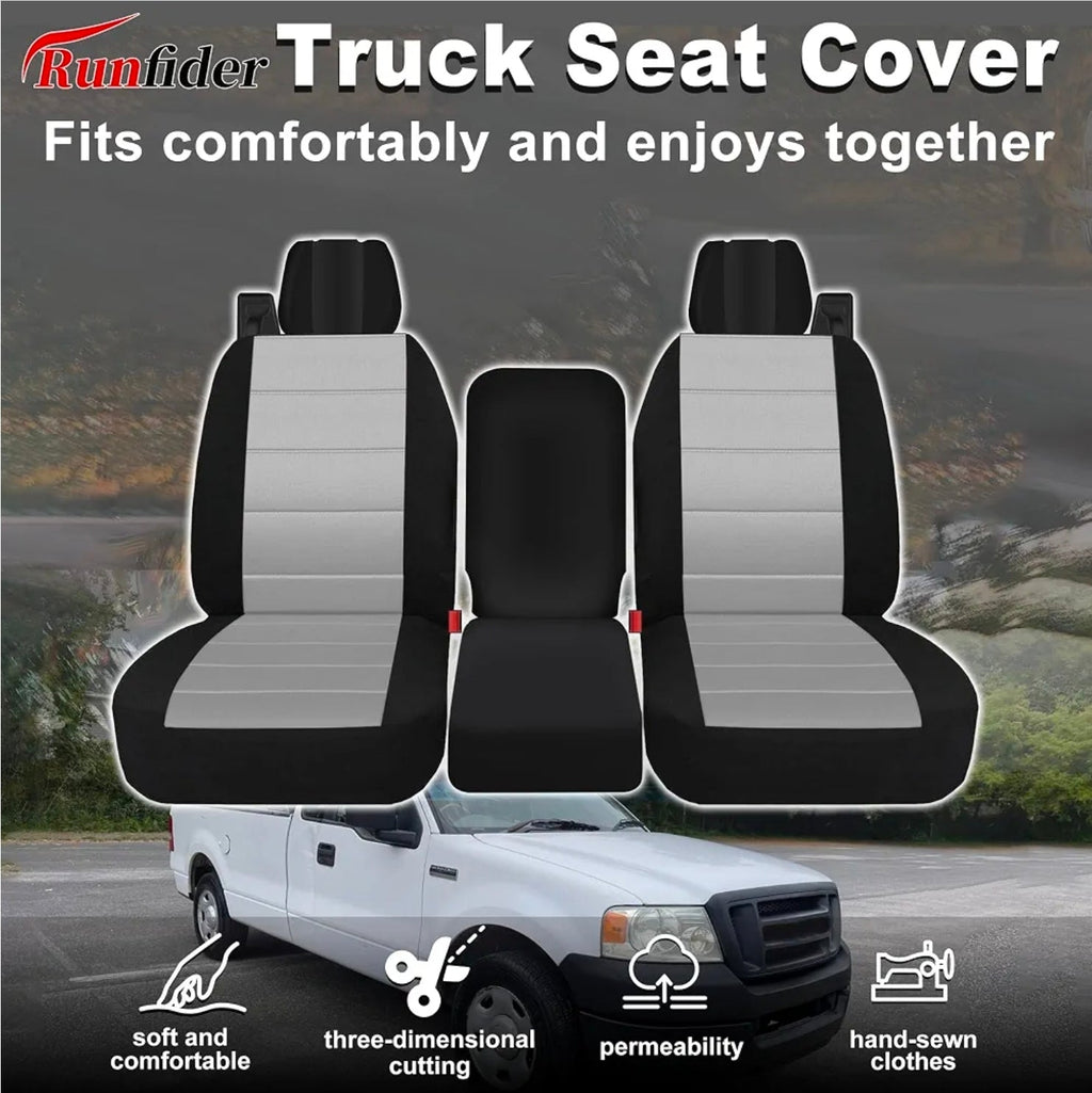 Custom Heavy Duty Fabric 40/20/40 Split Bench Seat Covers for Ford F150 XL/Standard Cab 2004 2005 2006 2007 2008 Protector Interior Accessories，Waterproof & Machine Washable - Gray - Horizon Endless
