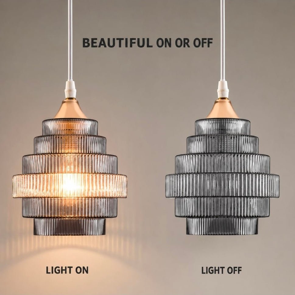 Dark Grey Stripes Glass Lamp Shades Set of 2,3.54" D x 6.3" H,1 lb 1.65" Fitter E26 Base,Hand-Blown Art Fixtures,Small Chandelier Shades,For Wall Sconces,Vanity Lamp Bedroom - Horizon Endless