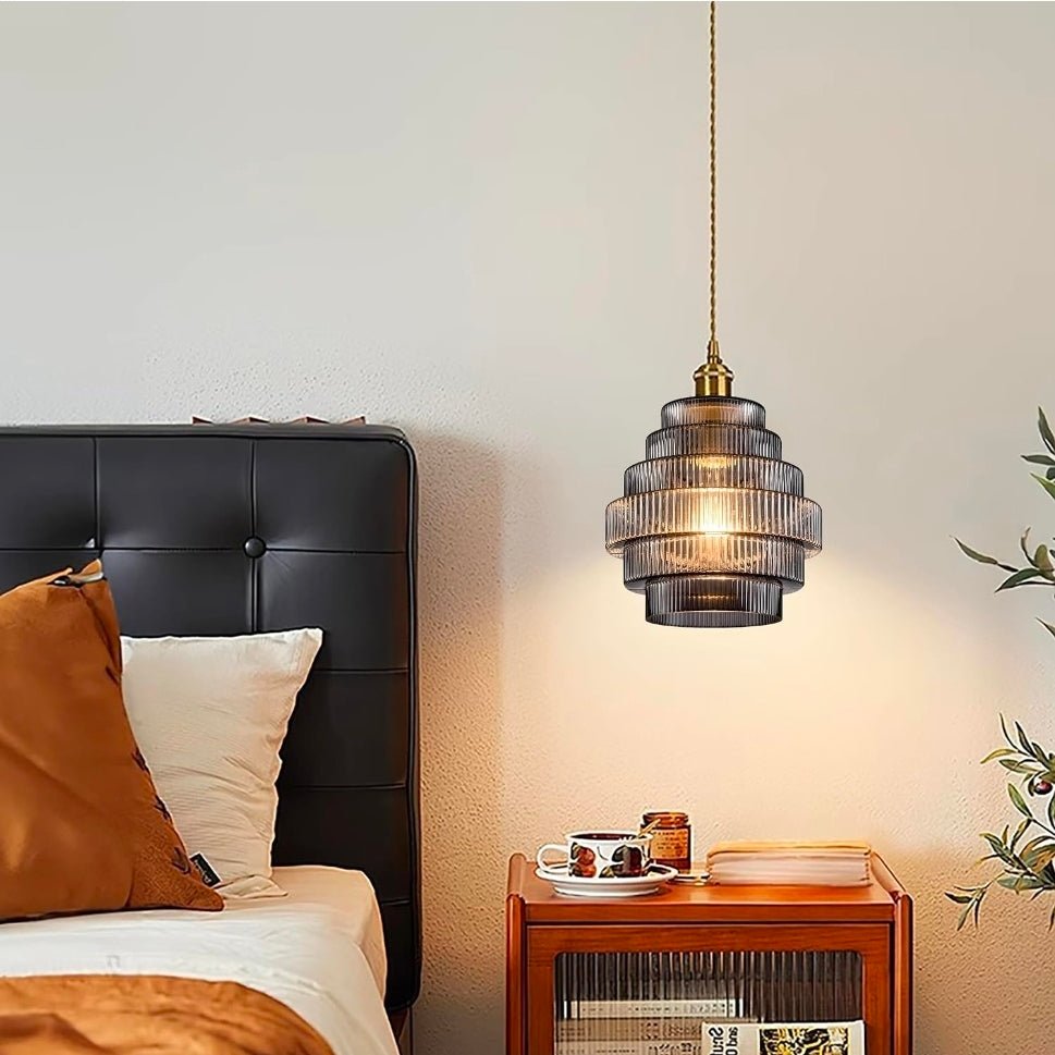 Dark Grey Stripes Glass Lamp Shades Set of 2,3.54" D x 6.3" H,1 lb 1.65" Fitter E26 Base,Hand-Blown Art Fixtures,Small Chandelier Shades,For Wall Sconces,Vanity Lamp Bedroom - Horizon Endless