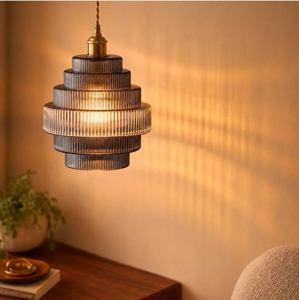 Dark Grey Stripes Glass Lamp Shades Set of 2,3.54" D x 6.3" H,1 lb 1.65" Fitter E26 Base,Hand-Blown Art Fixtures,Small Chandelier Shades,For Wall Sconces,Vanity Lamp Bedroom - Horizon Endless