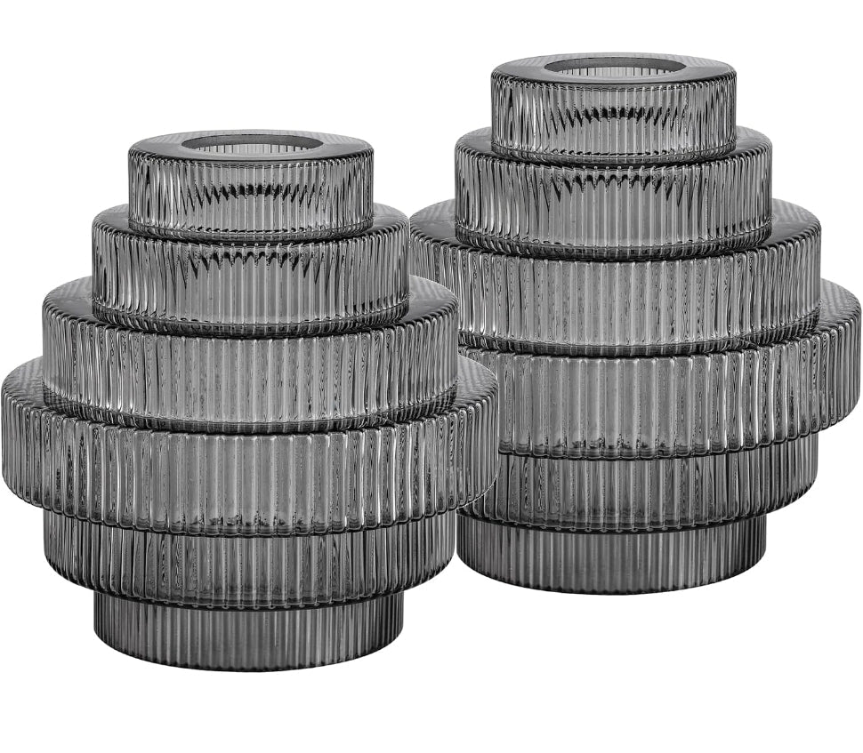 Dark Grey Stripes Glass Lamp Shades Set of 2,3.54" D x 6.3" H,1 lb 1.65" Fitter E26 Base,Hand-Blown Art Fixtures,Small Chandelier Shades,For Wall Sconces,Vanity Lamp Bedroom - Horizon Endless