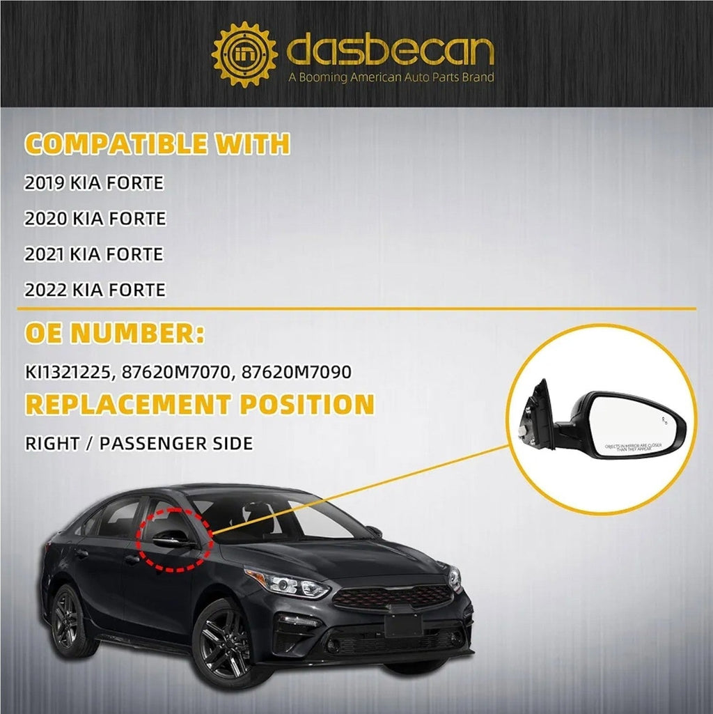 Dasbecan Passenger Side Mirror Compatible With 2019-2024 KIA Forte With Powe - Horizon Endless
