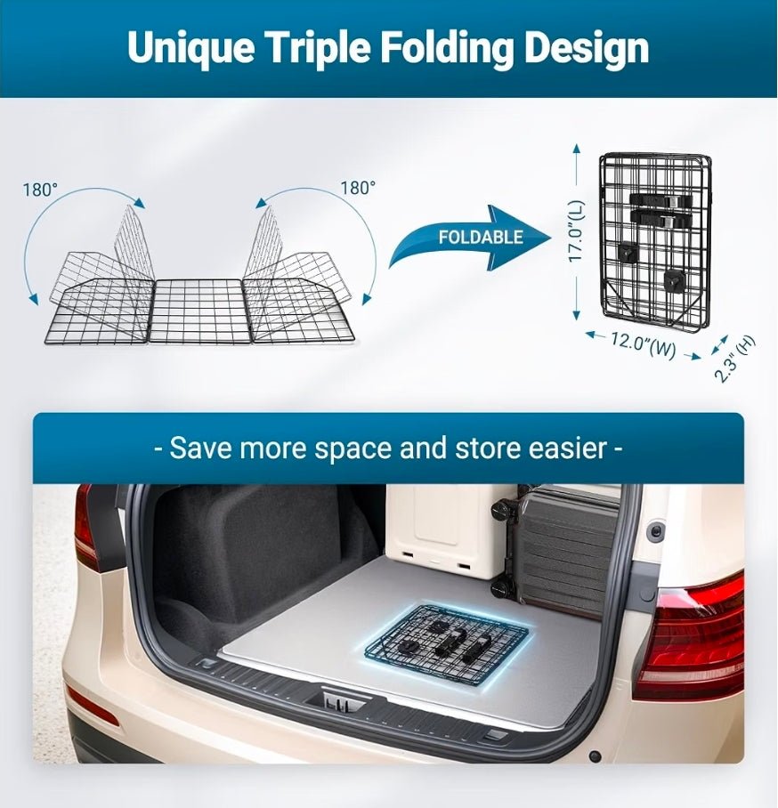 Dog Car Barrier for SUV, Heavy-Duty Steel Wire Pet Gate, Foldable Adjustable Universal-Fit Divider - Horizon Endless