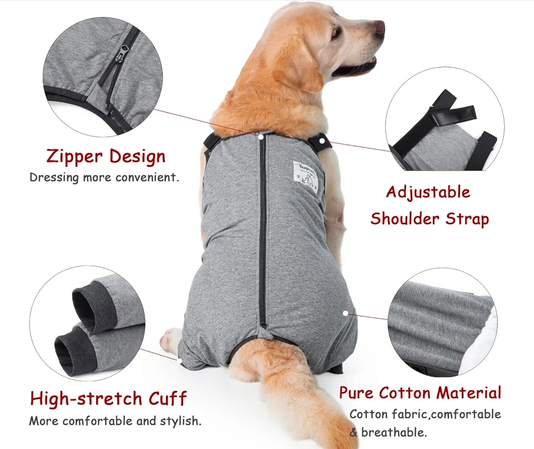 Gray Dog Recovery Suit: Comfy Hip Wound Protective Pants - Horizon Endless