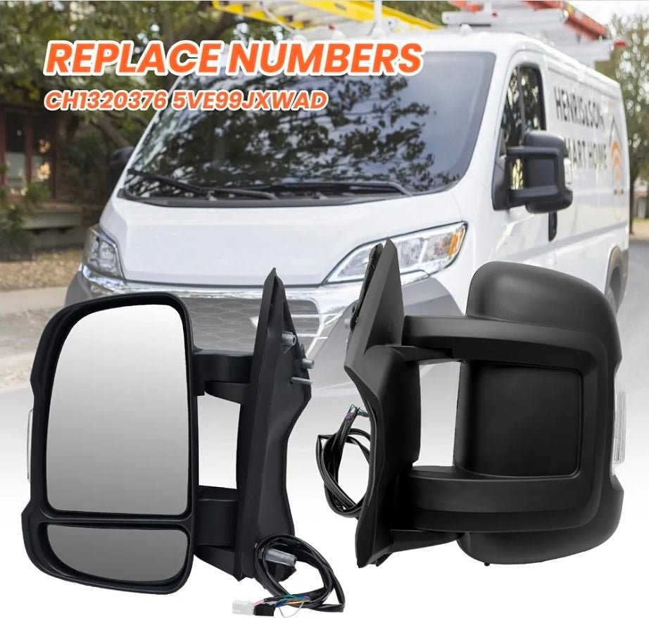 Driver Side Mirror for 2014-2024 Ram Promaster 1500/2500/3500 8+2Pins Mirrors with Heated,Power Glass,Turn Signals Light,Temperature Sensor,Replaces# 5VE99JXWAD (Short Arm)Left - Horizon Endless