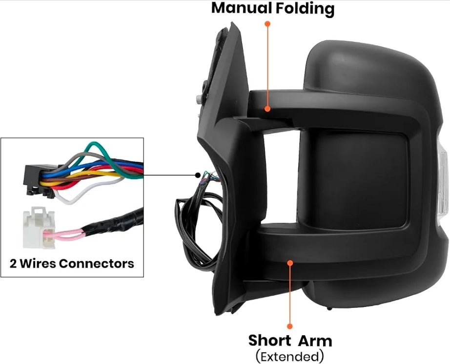Driver Side Mirror for 2014-2024 Ram Promaster 1500/2500/3500 8+2Pins Mirrors with Heated,Power Glass,Turn Signals Light,Temperature Sensor,Replaces# 5VE99JXWAD (Short Arm)Left - Horizon Endless