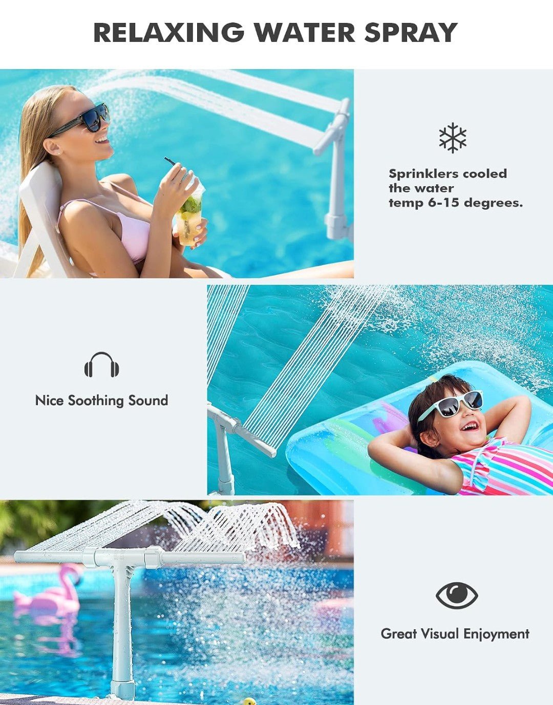 Dual Spray Pool Fountain for Above & In-Ground Pools | Adjustable Cooling Water Spray & Circulation Booster - Horizon Endless