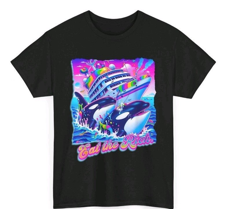 Eat the Rich Whale 90s Orca Funny Whale Animal Yacht Retro T-Shirt Size XL new - Horizon Endless