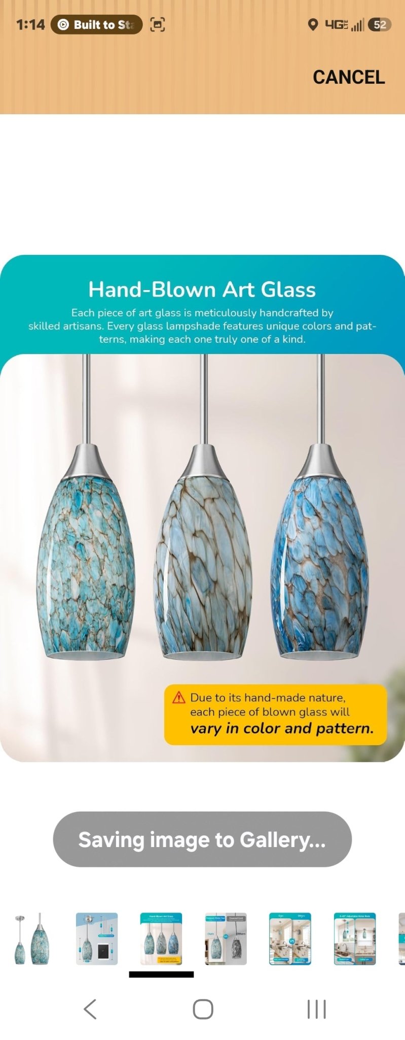 EDISHINE Pendant Light, Hand Blown Hanging Light Fixture, Adjustable Brushed Ni - Horizon Endless