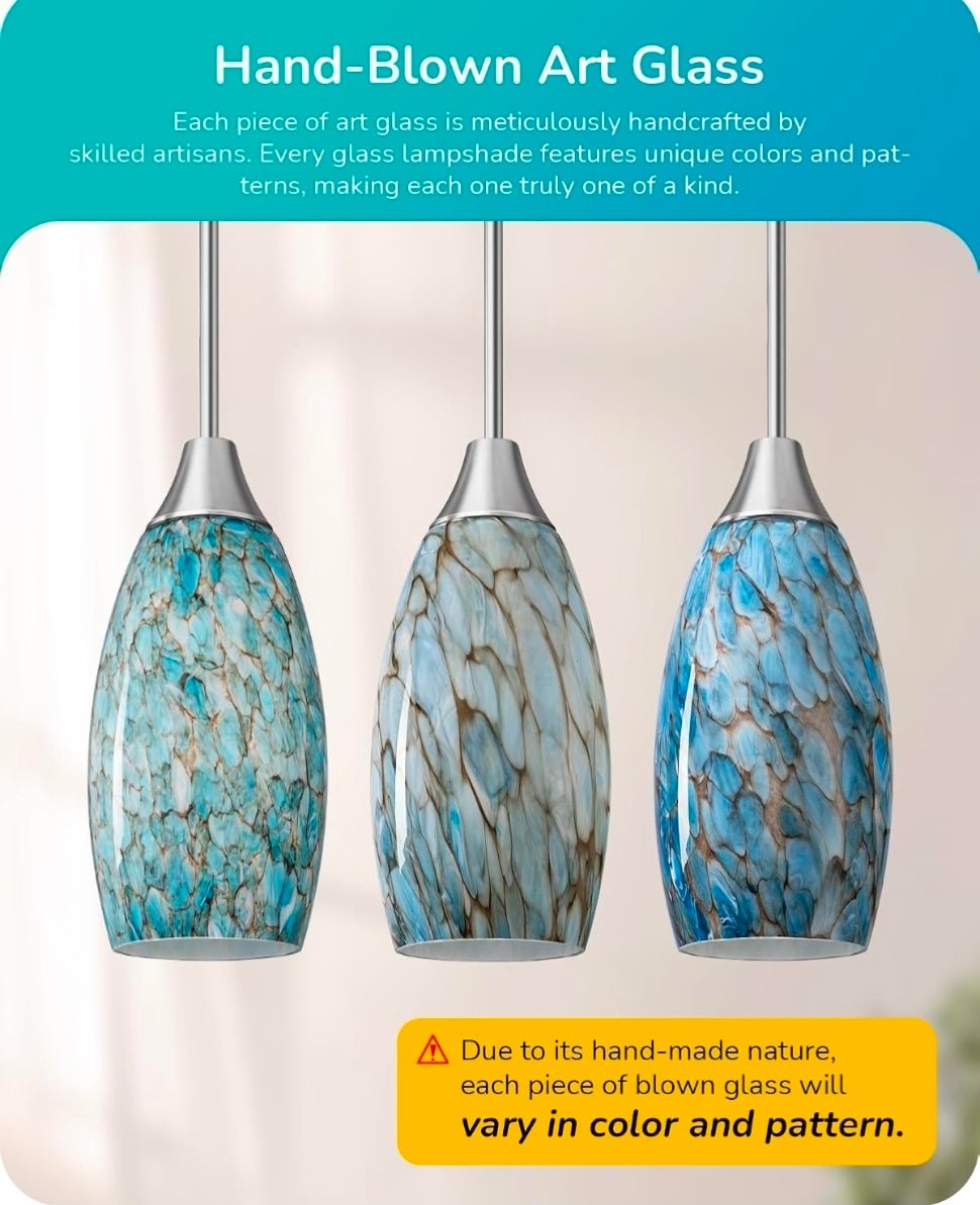 EDISHINE Pendant Light, Hand Blown Hanging Light Fixture, Adjustable Brushed Ni - Horizon Endless