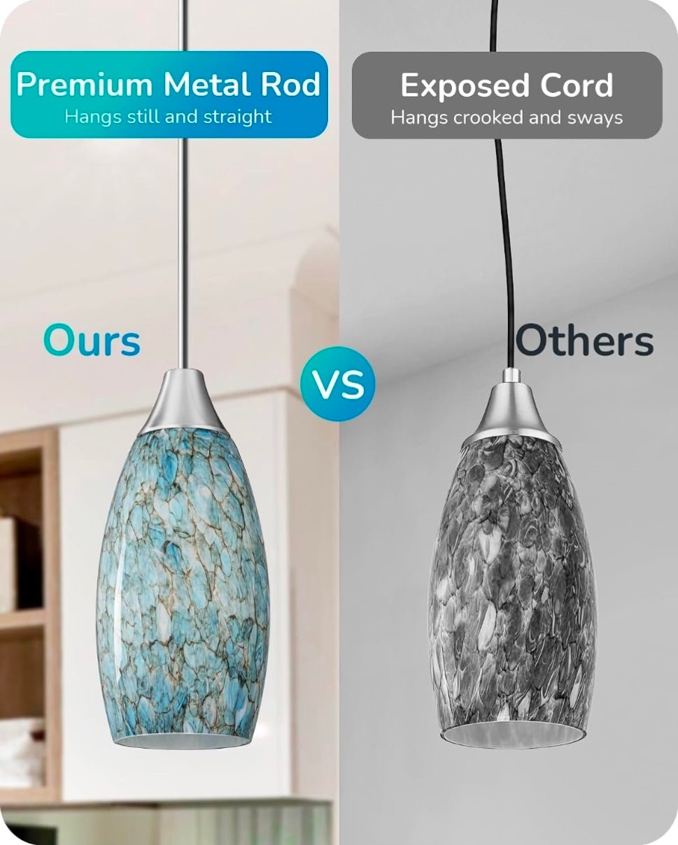 EDISHINE Pendant Light, Hand Blown Hanging Light Fixture, Adjustable Brushed Ni - Horizon Endless