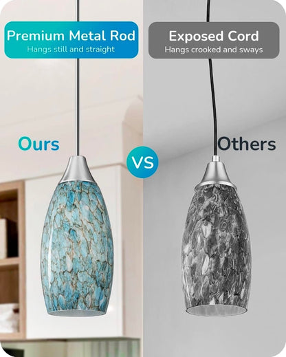 EDISHINE Pendant Light, Hand Blown Hanging Light Fixture, Adjustable Brushed Ni - Horizon Endless