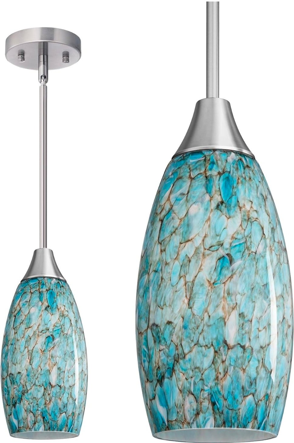 EDISHINE Pendant Light, Hand Blown Hanging Light Fixture, Adjustable Brushed Ni - Horizon Endless