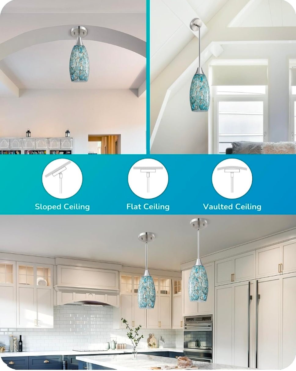 EDISHINE Pendant Light, Hand Blown Hanging Light Fixture, Adjustable Brushed Ni - Horizon Endless