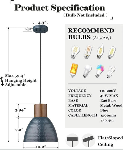 Elyona Hammered Pendant Light For Kitchen Island 10.2 Metal Solid Wood Bar - Horizon Endless