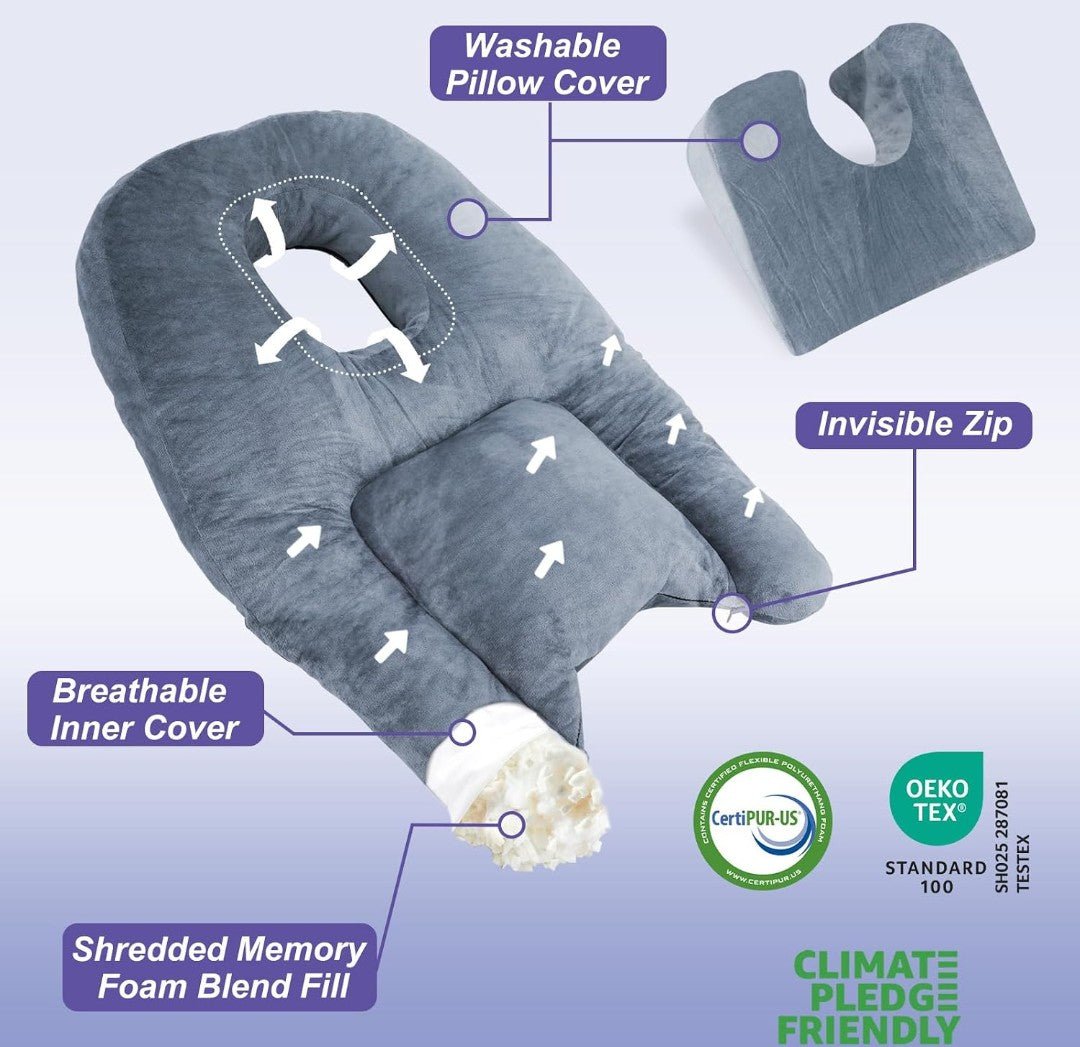 Face Down Pillow After Eye Surgery & Vitrectomy – Memory Foam Pillow with Face Cutout - Horizon Endless