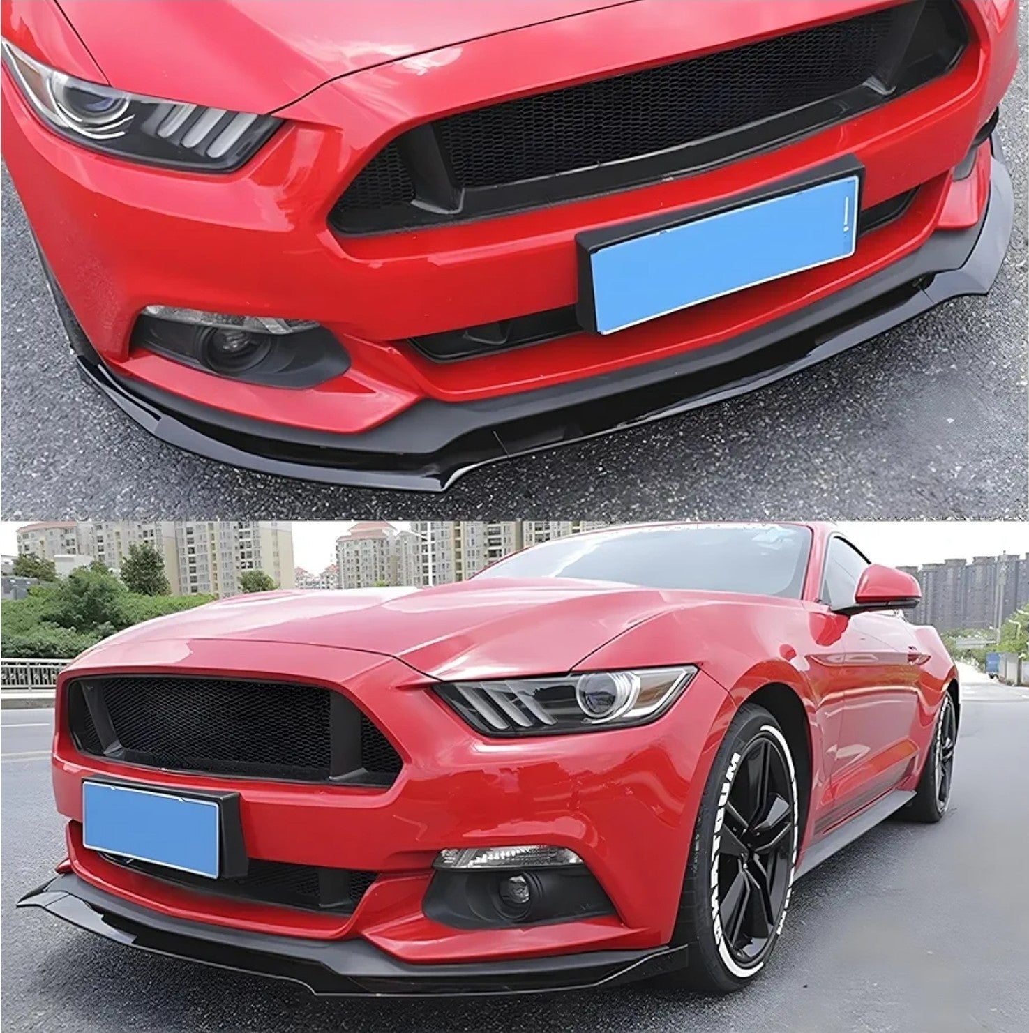 Fit for 2015 2016 2017 Ford Mustang Front Bumper Lip — Gloss Black ABS Air - Horizon Endless