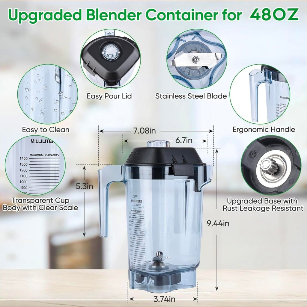 48oz Commercial Blender Pitcher Replacement Jar - Quiet One VM0145 Upgrade, 5 YR Warranty - Horizon Endless