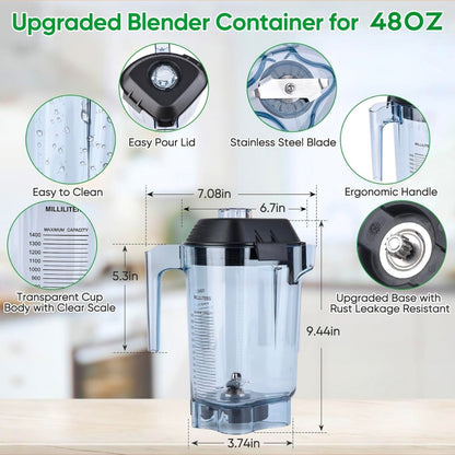 48oz Commercial Blender Pitcher Replacement Jar - Quiet One VM0145 Upgrade, 5 YR Warranty - Horizon Endless