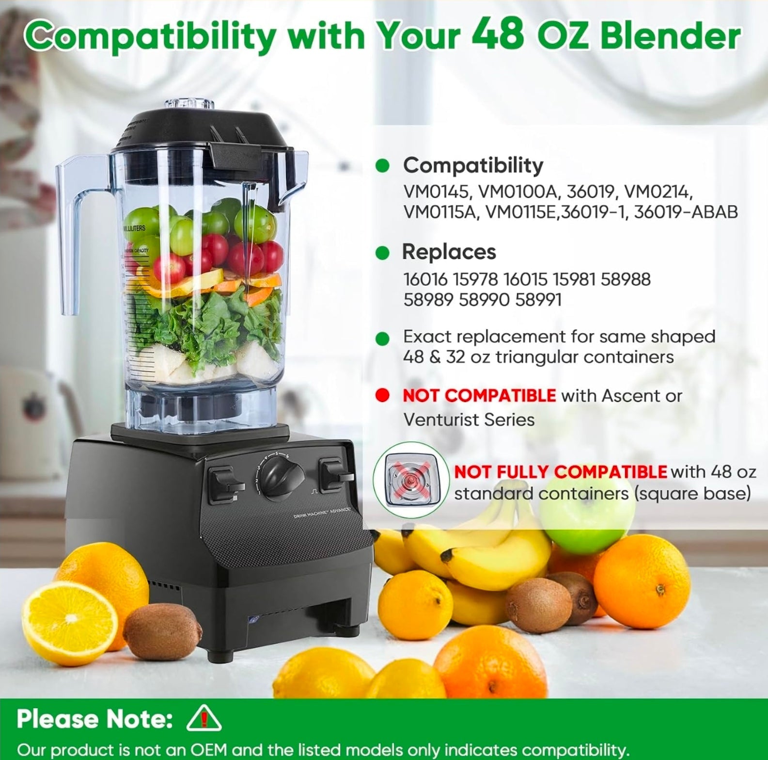 48oz Commercial Blender Pitcher Replacement Jar - Quiet One VM0145 Upgrade, 5 YR Warranty - Horizon Endless