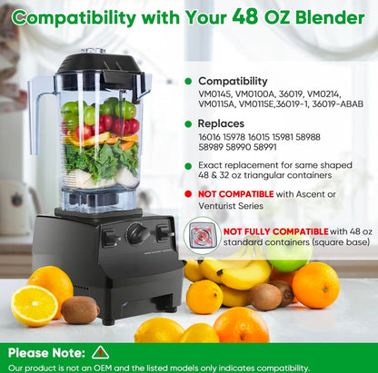 48oz Commercial Blender Pitcher Replacement Jar - Quiet One VM0145 Upgrade, 5 YR Warranty - Horizon Endless