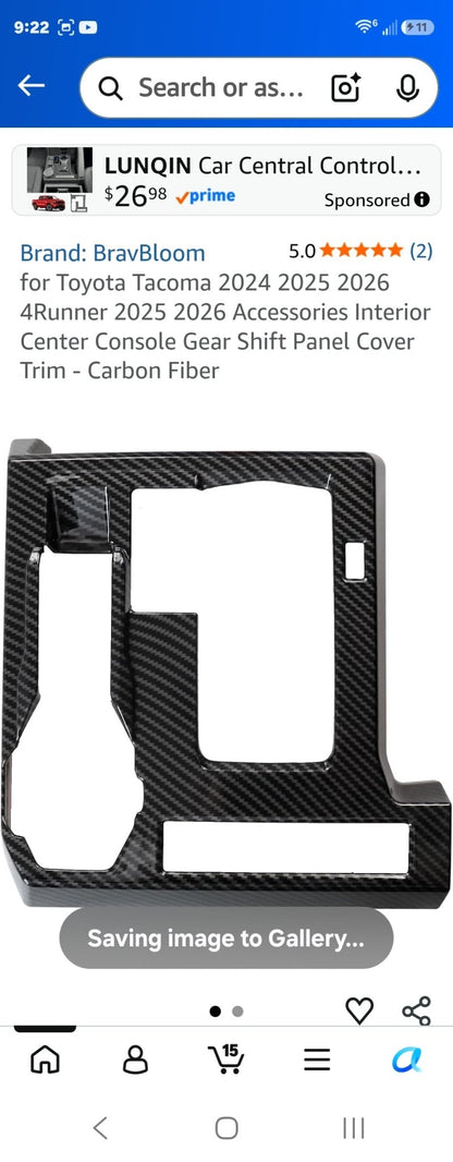 for Toyota Tacoma 2024 2025 2026 4Runner 2025 2026 Accessories Interior Center Console Gear Shift Panel Cover Trim - Carbon Fiber - Horizon Endless