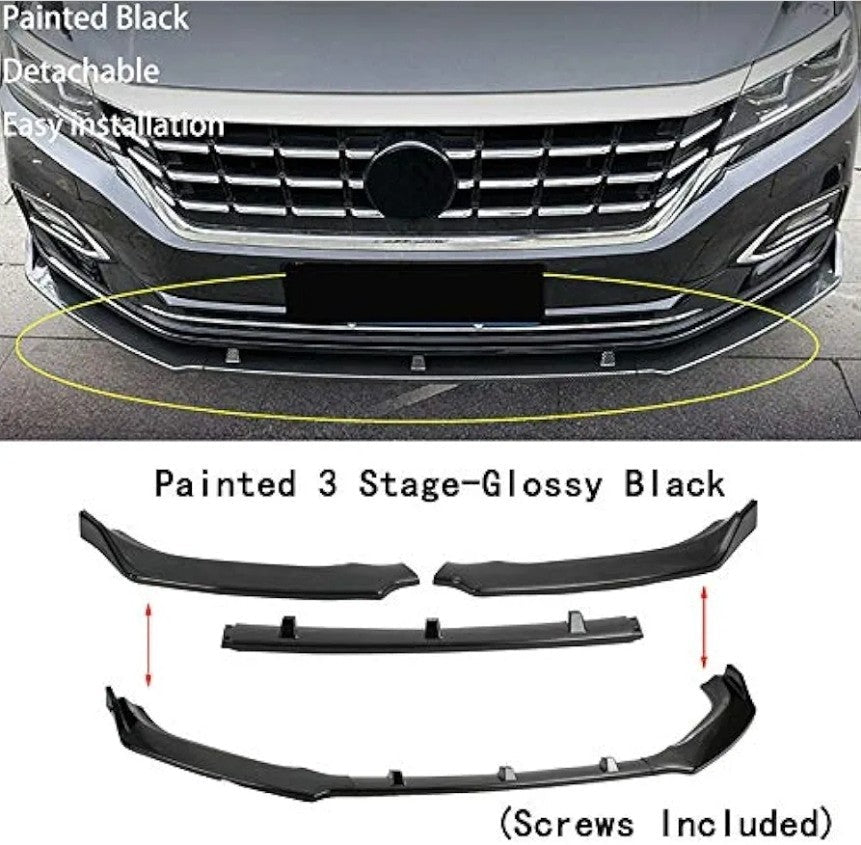 For VW Passat B7 2012-2015 V Style Gloss Black Front Bumper Lip Splitter Spoiler - Horizon Endless