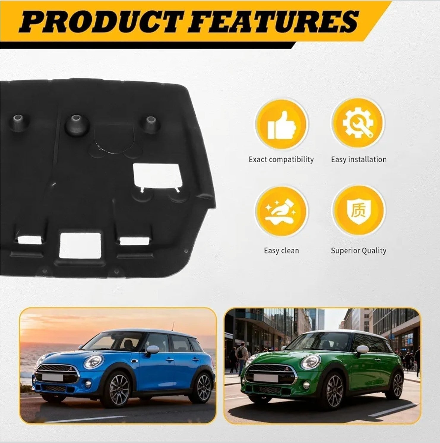 Front Engine Splash Shield Compatible with 2014-2020 Cooper F55 F56 Black... - Horizon Endless