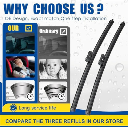 Front Wiper Blades 26"+18" Replacement for BMW 5 &7-Series 2010-2016 F01 F02 F04 F07 F10 M5,Fits Pinch Tab Arm,Original Equipment,All Season,Esay Install,Exact Fit,Stable Quiet,Price Afford - Horizon Endless