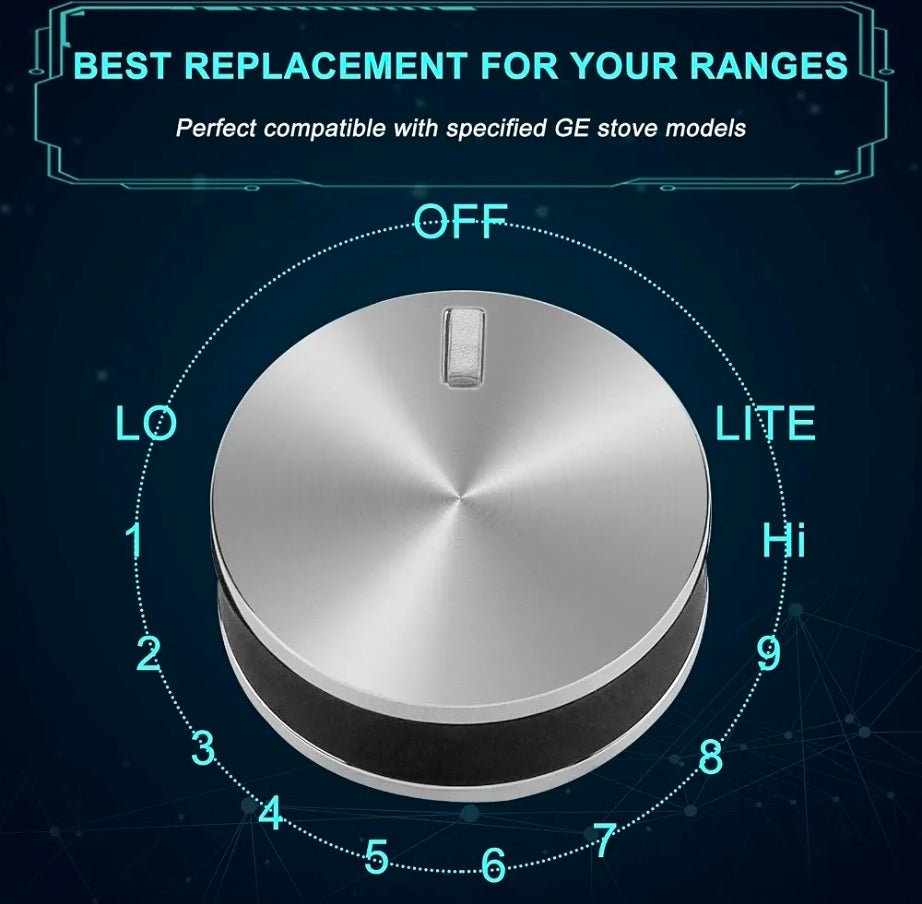 GE Cooktop Replacement Knobs - Stainless Steel, Easy Install Range Knobs (5 Pack) - Horizon Endless