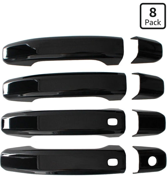 Glossy Black Car Door Handle Cover Trim with 2 Smart Keyhole Button fit 2019-2025 for Chevy Chevrolet Silverado GMC Sierra 1500 2500HD 3500HD Exterior Door Handle Caps Stick-on Protector - Horizon Endless