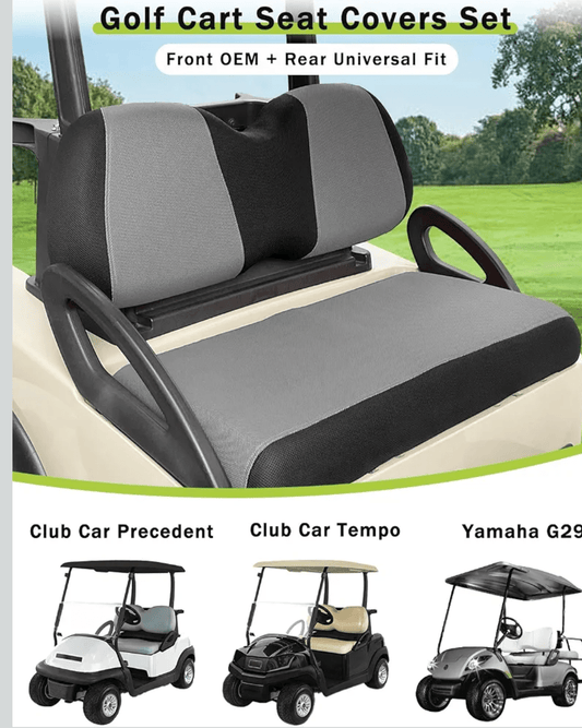 Golf Cart Seat Covers Front & Rear Set for Club Car Precedent Also Fits Club Car Tempo & Yamaha G29 | Breathable Mesh | Cool & Sweat-Proof | Machine Washable | Easy to Install, Black&Grey - Horizon Endless
