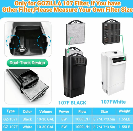 GOZILLA ONLY Compatible GZ-107 Filter(Size: 4.5x4.3''), Aquarium Filter Cartridges,Turtle Tank Filter Replacement Includes 5 Filter Cartridges and 2 Filter Boxes. - Horizon Endless