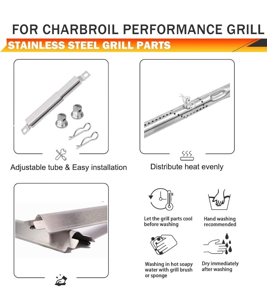Grill Burner Replacement Parts for Charbroil Performance 2-Burner 463630021, 463655021, 463660021 with Adjustable Crossover Tube - Horizon Endless