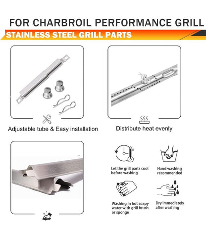 Grill Burner Replacement Parts for Charbroil Performance 2-Burner 463630021, 463655021, 463660021 with Adjustable Crossover Tube - Horizon Endless
