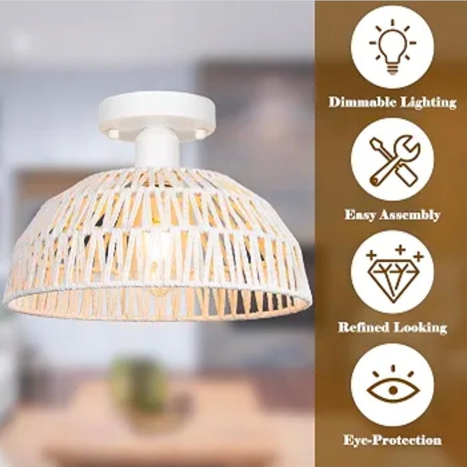 Handmade Wicker Ceiling Lights 2 Pack, Farmhouse Rustic Chandelier Lighting Set - Horizon Endless